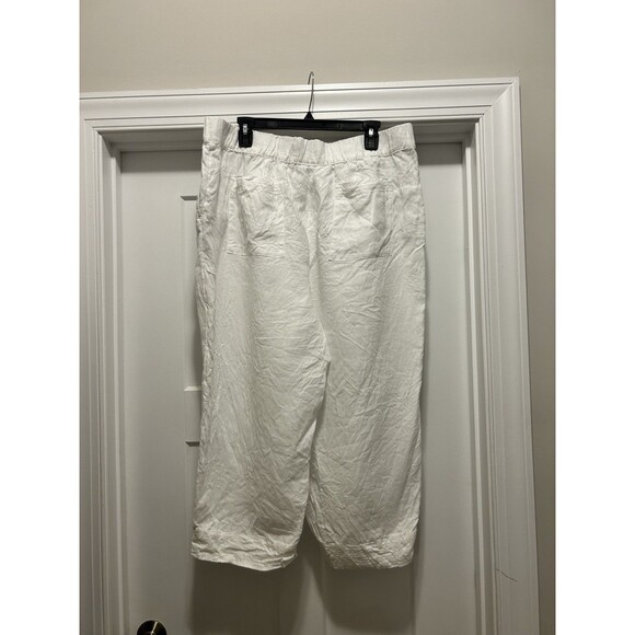 J. Jill Women's Pants Size XL White 100% Linen Wide Leg Cropped Length Pockets - Picture 6 of 6